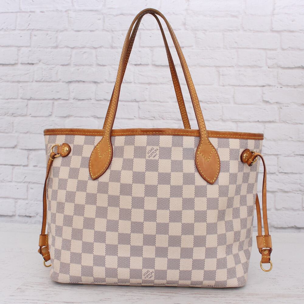 Louis Vuitton Neverfull PM Damier Azur Small Tote Shoulder White Purse A2305